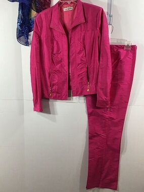 Punt Roma hot pink fuchsia silk 2pc pants set L/XL